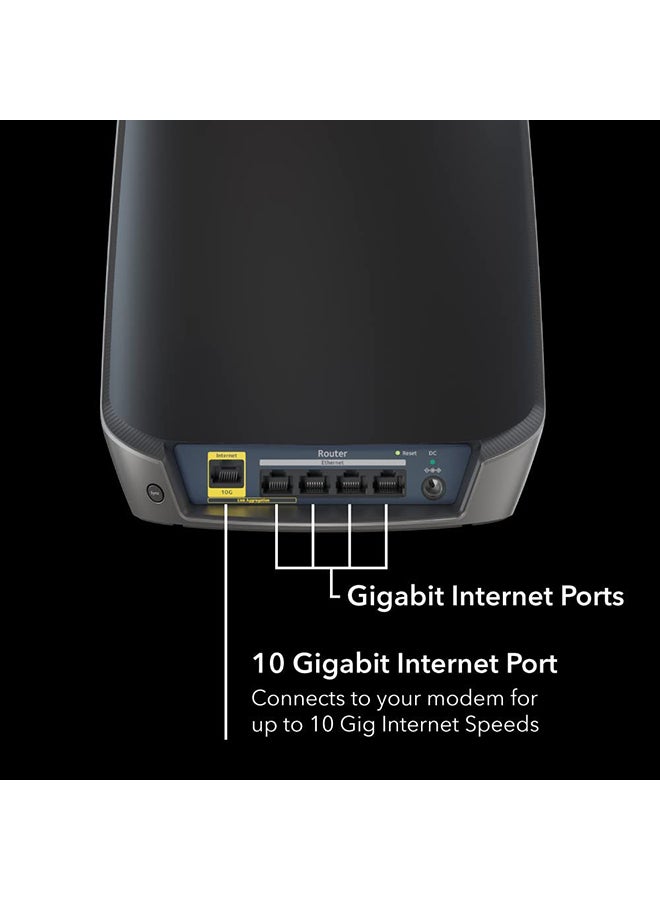 NETGEAR - Orbi Whole Home Tri-Band Mesh WiFi 6 System RBK863SB Router with 3 Satellites upto 8,000 sq.ft AX6000 upto 6Gbps, 10Gig Port,1-year NETGEAR Armor Black - Image 1