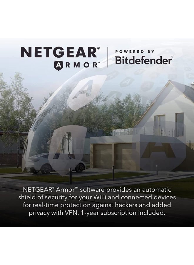 NETGEAR - Orbi Whole Home Tri-Band Mesh WiFi 6 System RBK863SB Router with 3 Satellites upto 8,000 sq.ft AX6000 upto 6Gbps, 10Gig Port,1-year NETGEAR Armor Black - Image 1
