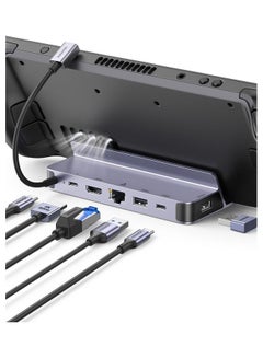 قاعدة ستيم ديك 6 في 1 مع منفذ HDMI 4K @60Hz وموزع شحن USB C PD 100 واط، جيجابت ايثرنت،5Gbps نقل البيانات، USB-C و2 USB-A 3.0 ملحقات حامل ستيم ديك من الالومنيوم متوافقة مع منصة ستيم ديك