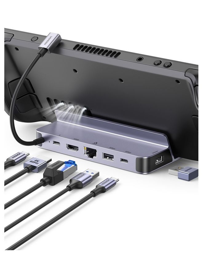 يو جرين - قاعدة ستيم ديك 6 في 1 مع منفذ HDMI 4K @60Hz وموزع شحن USB C PD 100 واط، جيجابت ايثرنت،5Gbps نقل البيانات، USB-C و2 USB-A 3.0 ملحقات حامل ستيم ديك من الالومنيوم متوافقة مع منصة ستيم ديك - Image 1