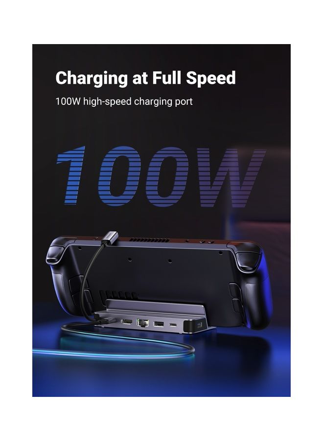 يو جرين - قاعدة ستيم ديك 6 في 1 مع منفذ HDMI 4K @60Hz وموزع شحن USB C PD 100 واط، جيجابت ايثرنت،5Gbps نقل البيانات، USB-C و2 USB-A 3.0 ملحقات حامل ستيم ديك من الالومنيوم متوافقة مع منصة ستيم ديك - Image 1