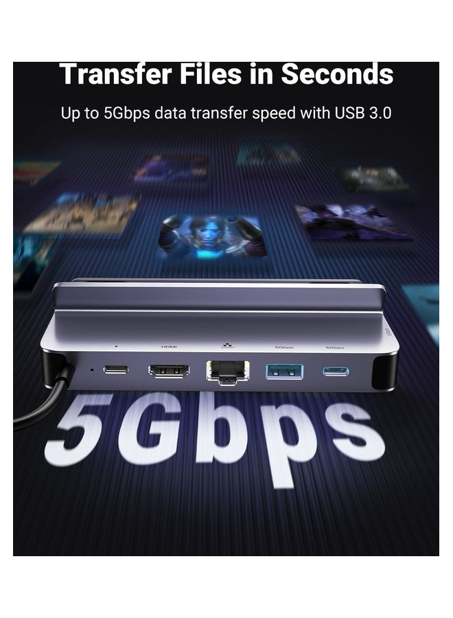 يو جرين - قاعدة ستيم ديك 6 في 1 مع منفذ HDMI 4K @60Hz وموزع شحن USB C PD 100 واط، جيجابت ايثرنت،5Gbps نقل البيانات، USB-C و2 USB-A 3.0 ملحقات حامل ستيم ديك من الالومنيوم متوافقة مع منصة ستيم ديك - Image 1