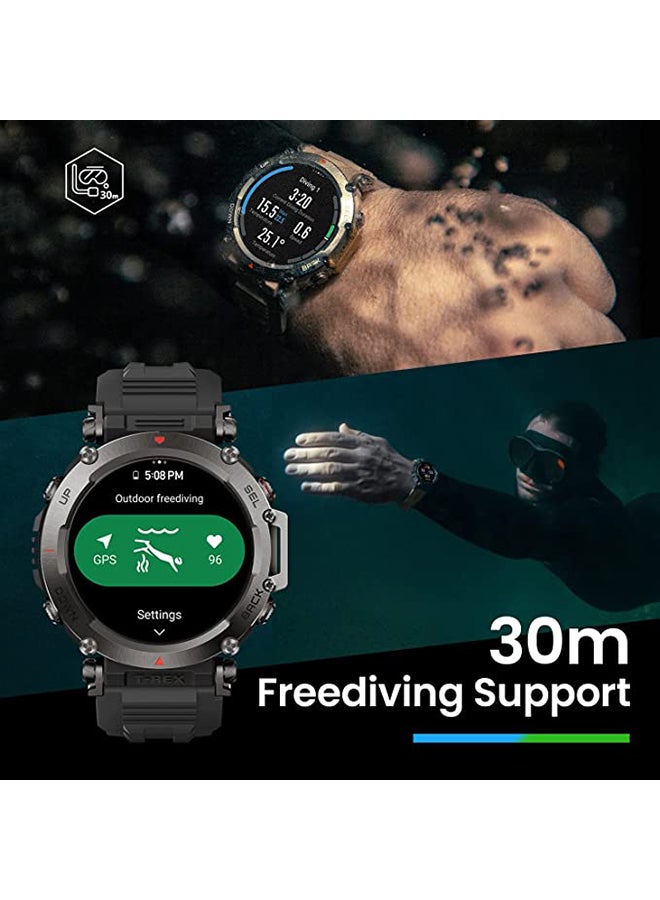 أمازفيت - ساعة T-Rex Ultra 30m Freediving، نظام تحديد المواقع العالمي (GPS) ثنائي النطاق ودعم الخرائط غير المتصلة بالإنترنت، مقاومة للطين ومقاومة للماء حتى عمق 100 متر، ساعة رياضية خارجية بنظام تحديد المواقع العالمي (GPS) من الدرجة العسكرية - Image 1