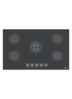 Nobel 90 cm Built-in Hobs, Black Glass Top Plate, Front Control Panel, Cast-Iron Monoblock Pan Support, Flat Enamelled Matt Burner Caps, 5 Gas Burners with Triple Wok Middle, Convenient Automatic Ignition , 10850W Max Power, Made in Turkey NBH9502GH Silver 