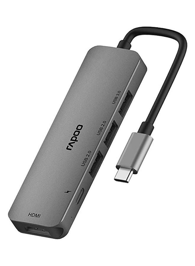 Rapoo Usb Hub Type C 5 In 1 With 4K Hdmi 3 Usb 3.0 Ports Type C Charging Grey - Image 1