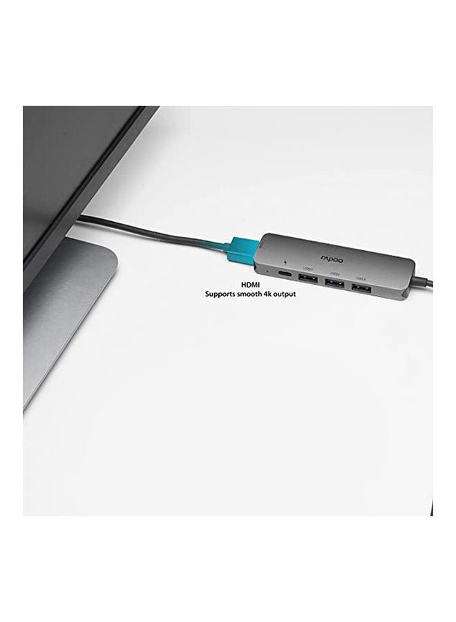 Rapoo Usb Hub Type C 5 In 1 With 4K Hdmi 3 Usb 3.0 Ports Type C Charging Grey - Image 5