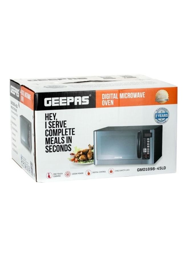 GEEPAS - Digital Microwave Oven with Multiple Cooking Menus with Arabic Control Panel/Reheating & Defrost Function/8 Power Levels with Digital Display/Pull Handle Door, Easy to Operate/Child Safety Lock/Digital Controls 40 L 1500 W GMO1898-45LD Silver/Black - Image 1