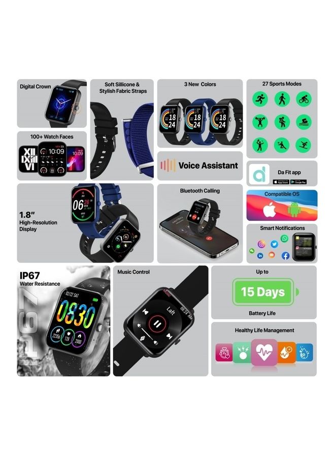 PROMATE - Smart Watch Bluetooth 5.1 Health And Fitness Tracker With 1.8 Inch Tft Display 10-15 Day Battery Life 100 Watch Faces 27 Sports Modes Ip67 Water Resistance For Iphone 14 Galaxy S22 Graphite - Image 1