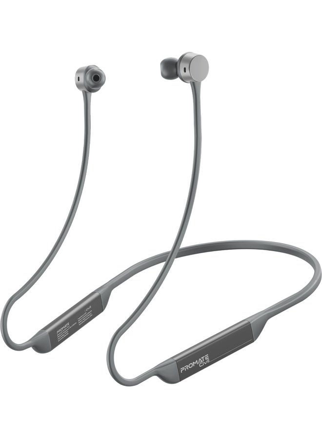 PROMATE Wireless Neckband Earphones Hi-Fi Lightweight Bluetooth With Anti Slip Liquid Silicone Hall Switch Sensor 24H Playtime And In Line Controls For Iphone 14 Galaxy S23 Silver  - Image 1