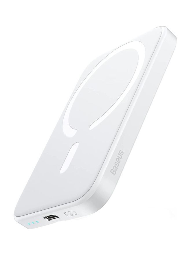 Baseus 6000 mAh Magnetic Magsafe Power Bank Battery Wireless Portable Charger PD With Usb C Cable For iPhone 14 13 12 Series White - Image 1