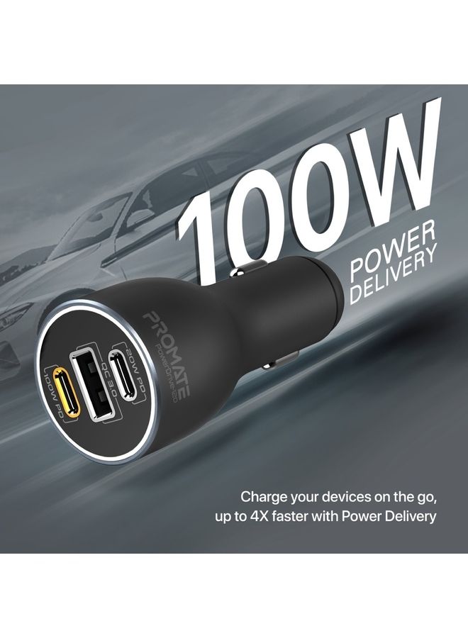 PROMATE - Dual Type-C Super Fast Car Charger Adapter 120W Black - Image 1