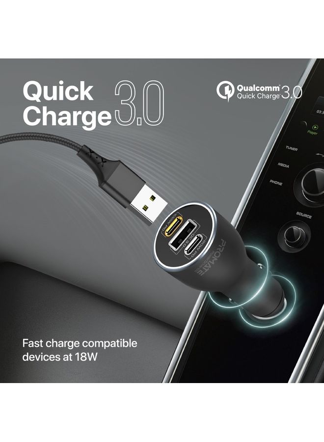 PROMATE - Dual Type-C Super Fast Car Charger Adapter 120W Black - Image 1