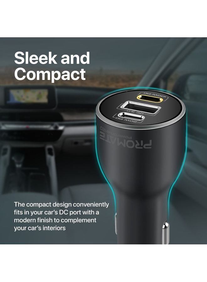 PROMATE - Dual Type-C Super Fast Car Charger Adapter 120W Black - Image 1