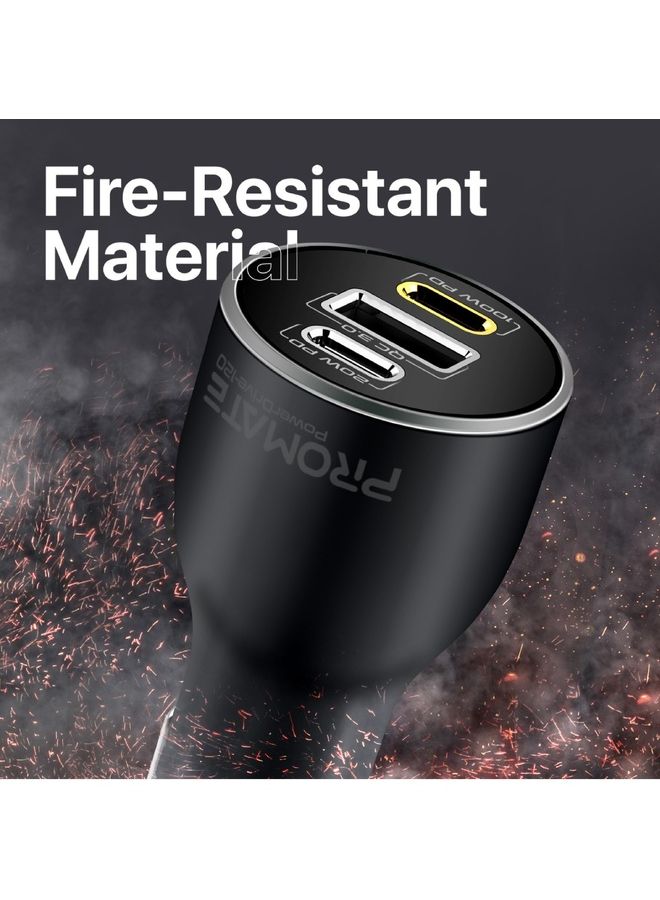 PROMATE - Dual Type-C Super Fast Car Charger Adapter 120W Black - Image 1