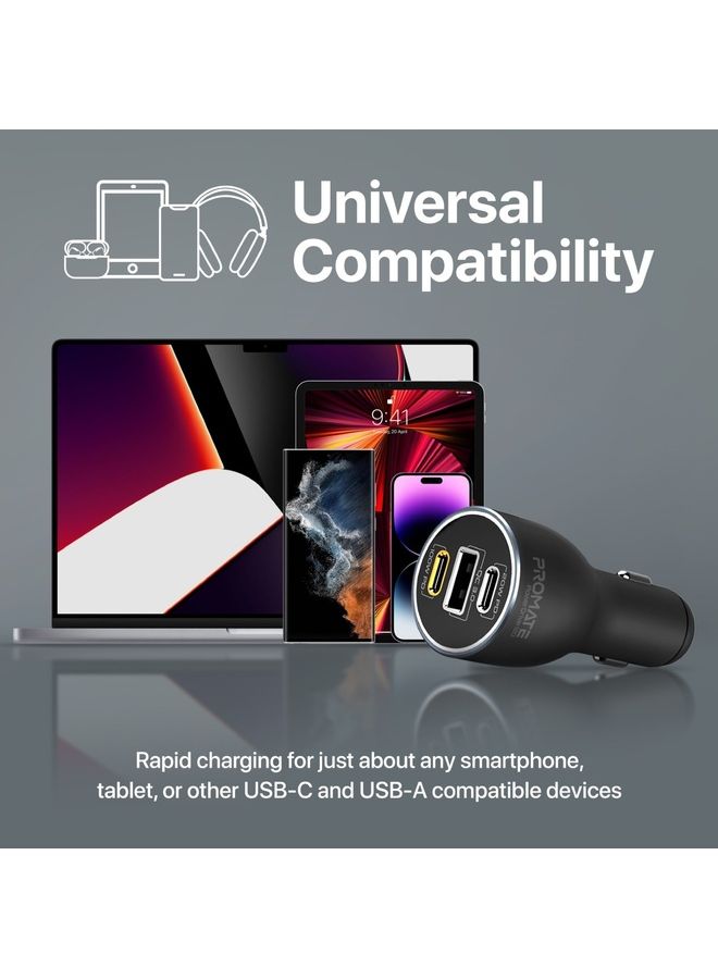 PROMATE - Dual Type-C Super Fast Car Charger Adapter 120W Black - Image 1