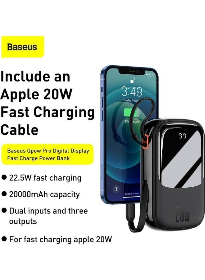 Baseus 20000.0 mAh Digital Display Quick Charge Power Bank 20W Built In Ip Lightning Cable And 3 Outputs iPhone 14 14 Plus 14 Pro 14 Pro Max And Iphone 13 12 And Many More Black  - Image 2