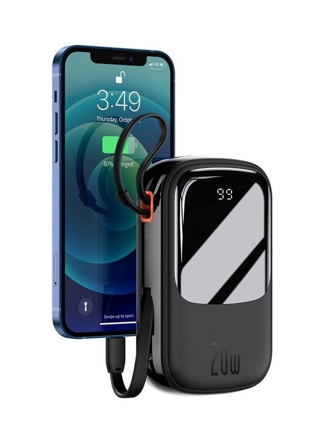 Baseus 20000.0 mAh Digital Display Quick Charge Power Bank 20W Built In Ip Lightning Cable And 3 Outputs iPhone 14 14 Plus 14 Pro 14 Pro Max And Iphone 13 12 And Many More Black  - Image 1