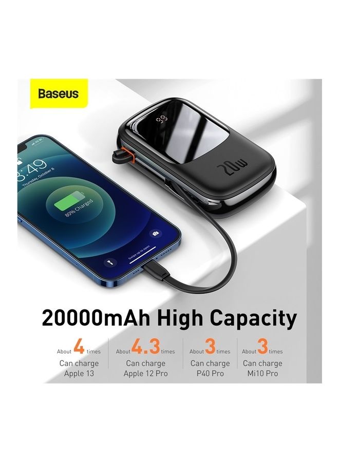 Baseus 20000.0 mAh Digital Display Quick Charge Power Bank 20W Built In Ip Lightning Cable And 3 Outputs iPhone 14 14 Plus 14 Pro 14 Pro Max And Iphone 13 12 And Many More Black  - Image 4