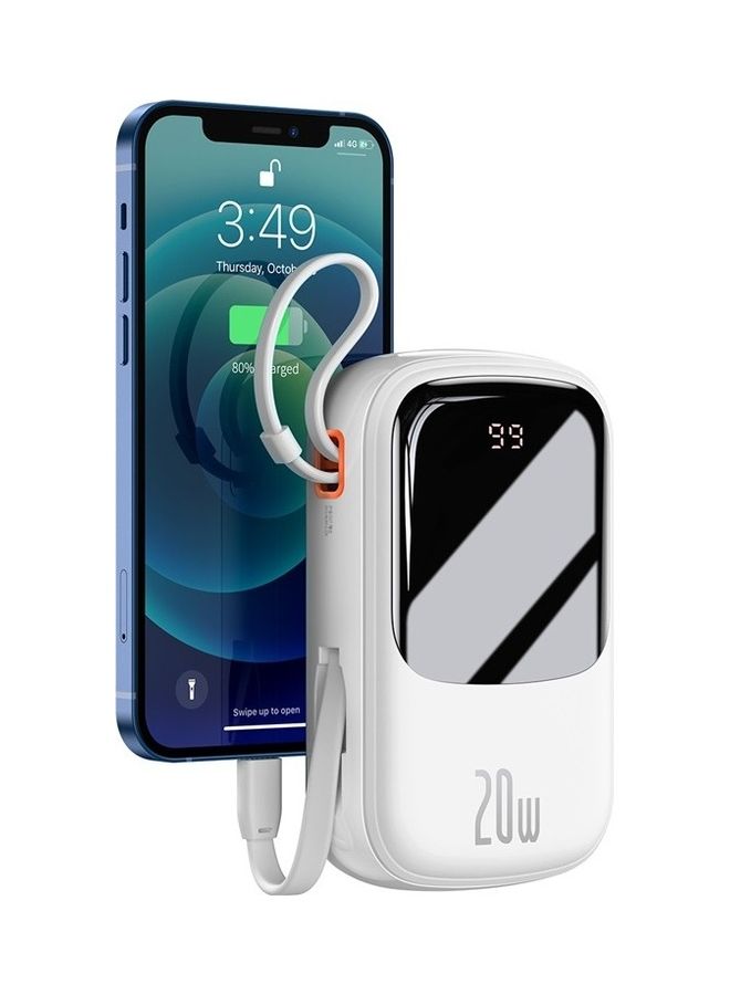 Baseus 20000mAh Digital Display Quick Charge Power Bank Built-in iPhone Lightning Cable And 3 Outputs for iPhone 14, 14 Plus, 14 Pro, 14 Pro Max And iPhone 13, 12 And Many More White - Image 1