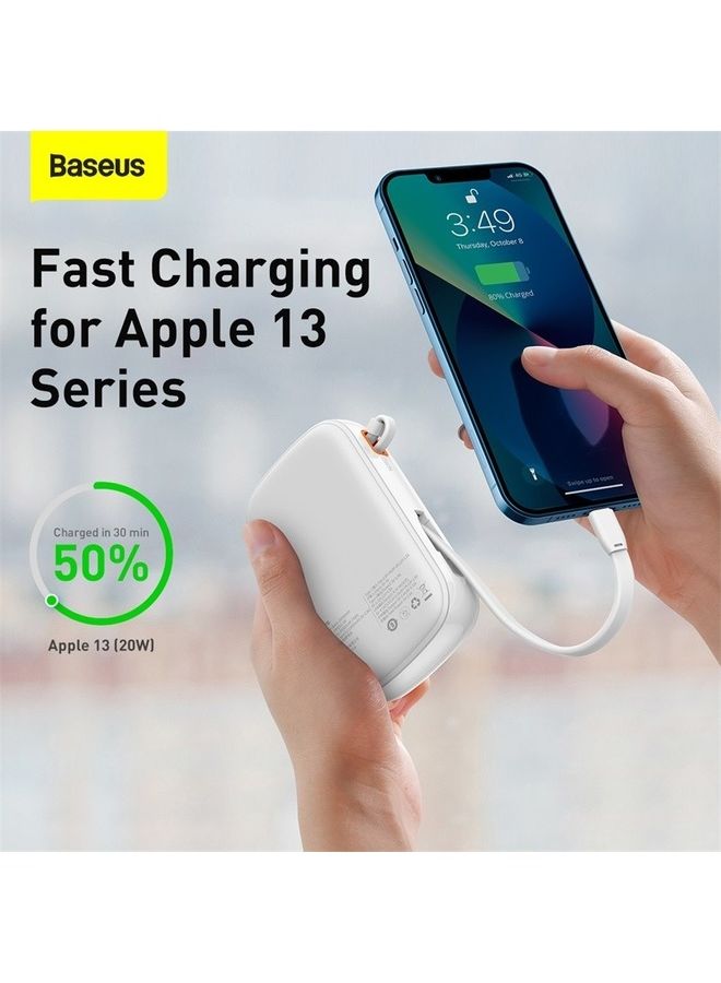 Baseus 20000mAh Digital Display Quick Charge Power Bank Built-in iPhone Lightning Cable And 3 Outputs for iPhone 14, 14 Plus, 14 Pro, 14 Pro Max And iPhone 13, 12 And Many More White - Image 3