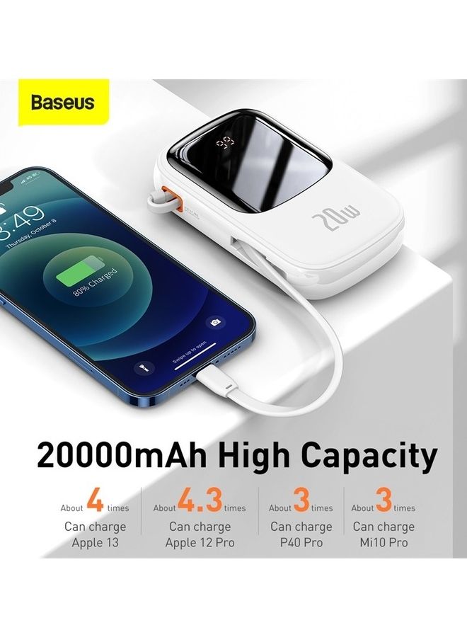 Baseus 20000mAh Digital Display Quick Charge Power Bank Built-in iPhone Lightning Cable And 3 Outputs for iPhone 14, 14 Plus, 14 Pro, 14 Pro Max And iPhone 13, 12 And Many More White - Image 4