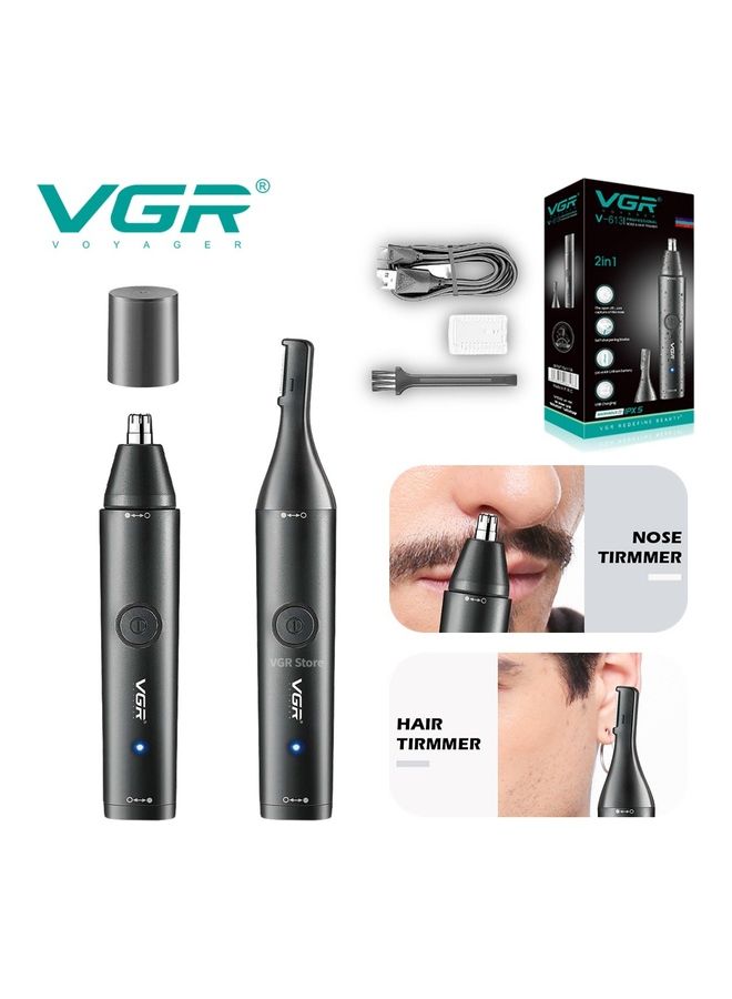 VGR 2-In-1 Professional Waterproof Rechargeable Nose Hair Trimmer With Portable Clipper Black 700grams  - Image 1