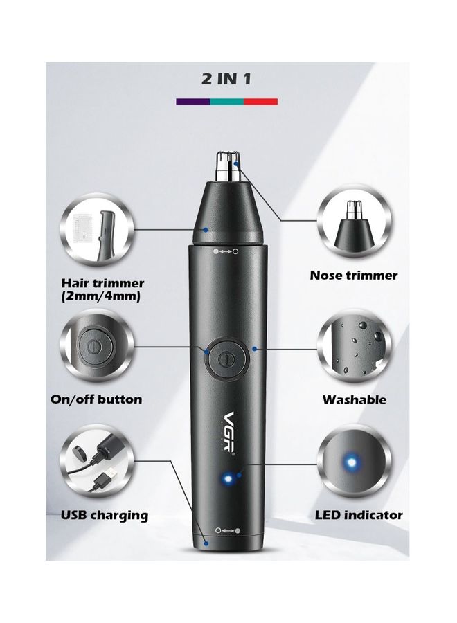 VGR 2-In-1 Professional Waterproof Rechargeable Nose Hair Trimmer With Portable Clipper Black 700grams  - Image 3