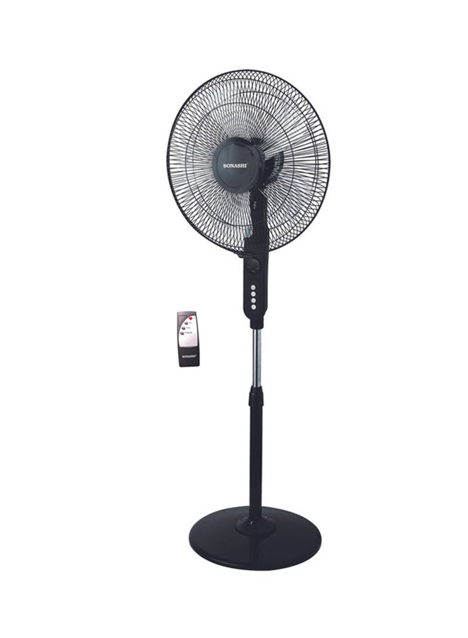 16 Inch Stand Fan - 3 Speeds With Remote Control | Low Noise Motor With Oscillation Function | Height Adjustable Design With 5 Transparent Blades | 7 Hours Timer SF-8027SR Black 