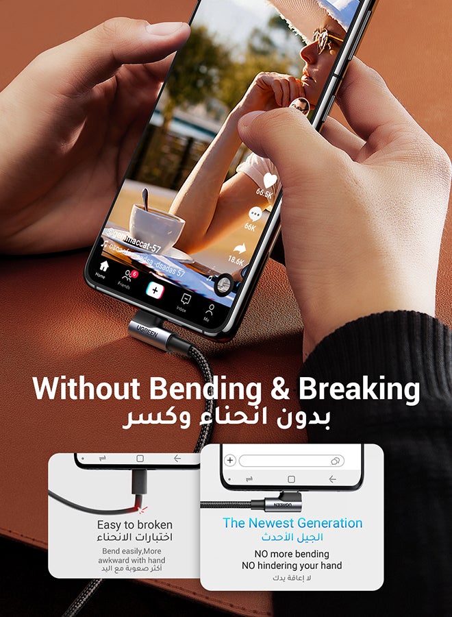 Ugreen USB C Cable Samsung Fast Charging Cord Right Angle 90 Degree USB A to Type C Fast Charger Compatible with Nintendo Switch, GoPro Hero 7 6 5-1Meter New Space Grey - Image 3