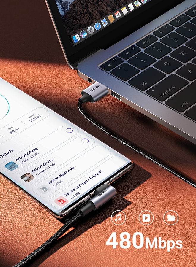 Ugreen USB C Cable Samsung Fast Charging Cord Right Angle 90 Degree USB A to Type C Fast Charger Compatible with Nintendo Switch, GoPro Hero 7 6 5-1Meter New Space Grey - Image 4