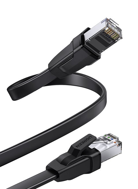 Ethernet Cable Flat CAT 8 40Gbps 2000MHz PoE LAN RJ45 Cord Gigabit Internet Network Wire Compatible with Xbox One PS4/5 Router Modem TV Raspberry Hub -1M Black
