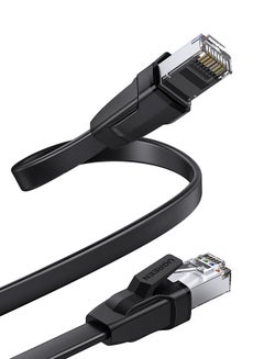 كابل إيثرنت كات 8 مسطح بسرعة 40 جيجابت في الثانية وتردد 2000 ميجاهرتز بموصل RJ45 لإرسال الطاقة الإلكترونية والبيانات عبر شبكة إيثرنت جيجابت LAN متوافق مع أجهزة إكس بوكس ون وبلايستيشن 4 وبلايستيشن 5 والسويتش والراوتر والمودم وتي في بوكس والراسبيري باي ولوحة الربط لون أسود
