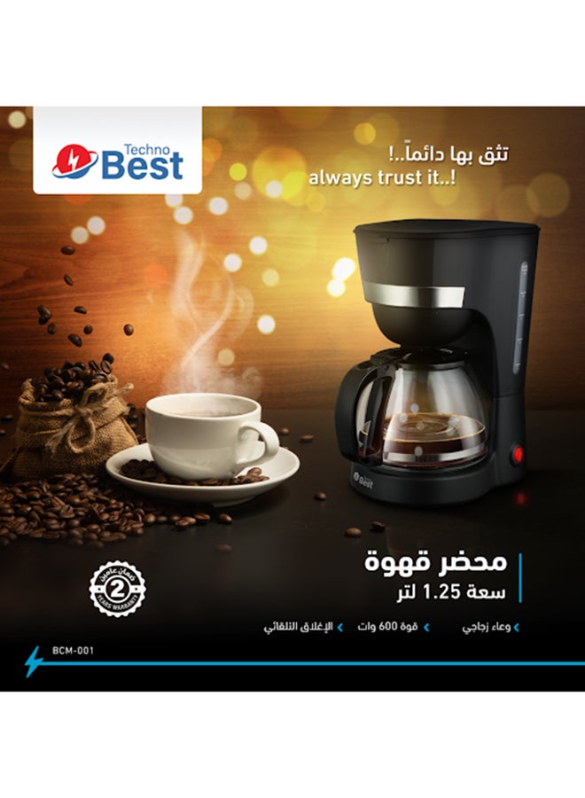 تكنو بيست ماكينة صنع القهوة 1.25 L 600 W BCM-001 أسود  - Image 4