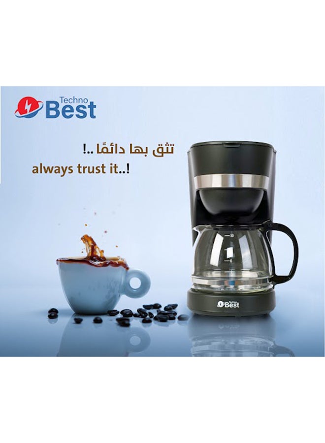 تكنو بيست ماكينة صنع القهوة 1.25 L 600 W BCM-001 أسود  - Image 5