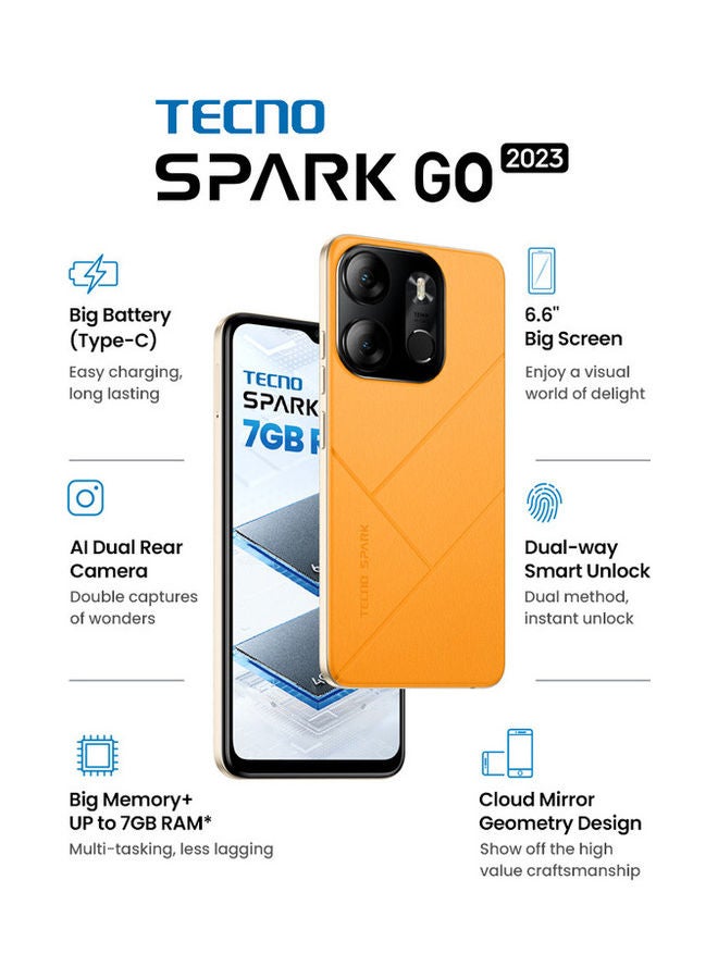 TECNO - Spark Go 2023 Dual SIM Orange 4GB RAM 64GB 4G LTE - Middle East Version - Image 1