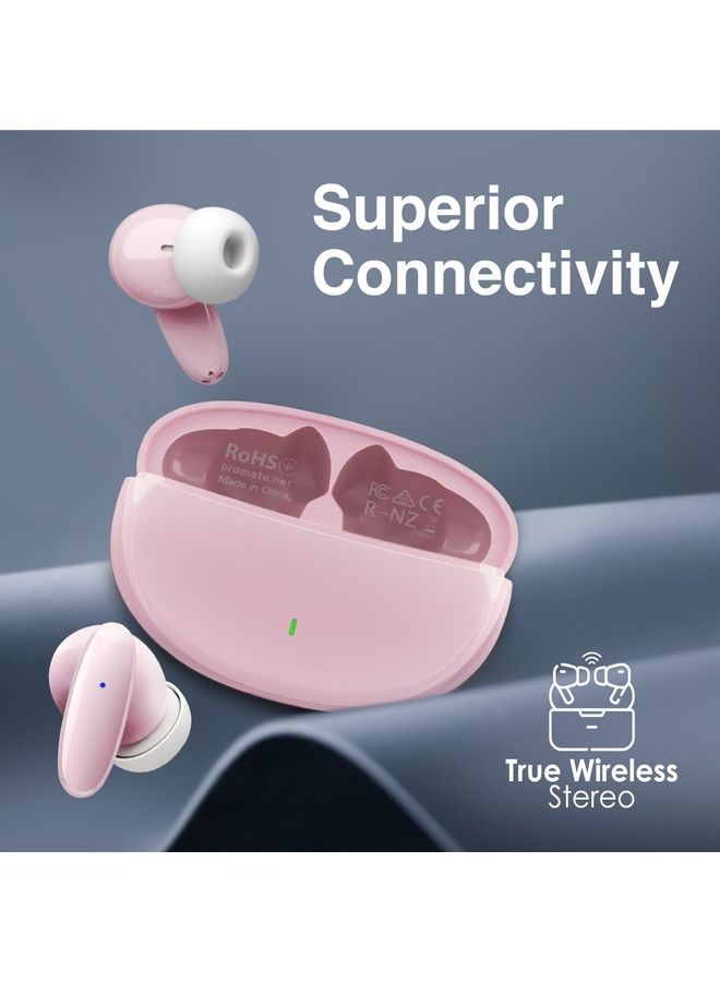 PROMATE True Wireless Earbuds,In-Ear Bluetooth v5.1 HD Earphones with Mic,IPX5 Water Resistance,20H Playback Time,Intelligent Touch Controls and Smart Auto Pairing for Smartphones, Lush Pink  - Image 2