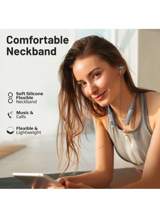 PROMATE - Wireless Neckband Earphones,High-Definition Bluetooth 5.0 Earphones with TF Card Reader,Hall Switch Sensor,LCD Screen,Sweat-Resistance and 70Hrs Long Playtime forSmartphones,Blend Grey - Image 1