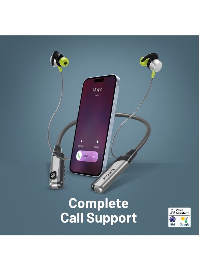 PROMATE - Wireless Neckband Earphones,High-Definition Bluetooth 5.0 Earphones with TF Card Reader,Hall Switch Sensor,LCD Screen,Sweat-Resistance and 70Hrs Long Playtime forSmartphones,Blend Grey - Image 1