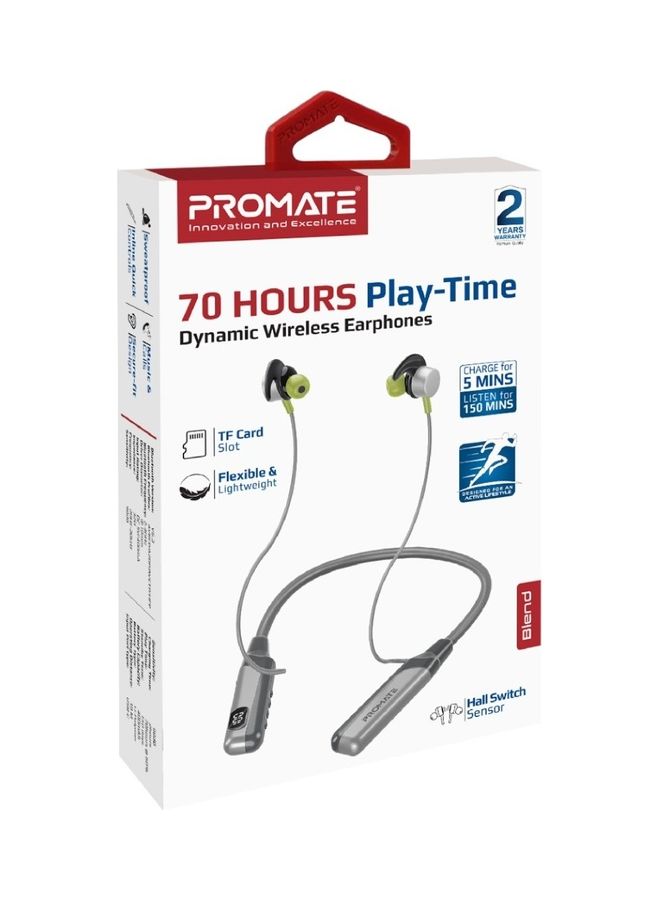 PROMATE - Wireless Neckband Earphones,High-Definition Bluetooth 5.0 Earphones with TF Card Reader,Hall Switch Sensor,LCD Screen,Sweat-Resistance and 70Hrs Long Playtime forSmartphones,Blend Grey - Image 1