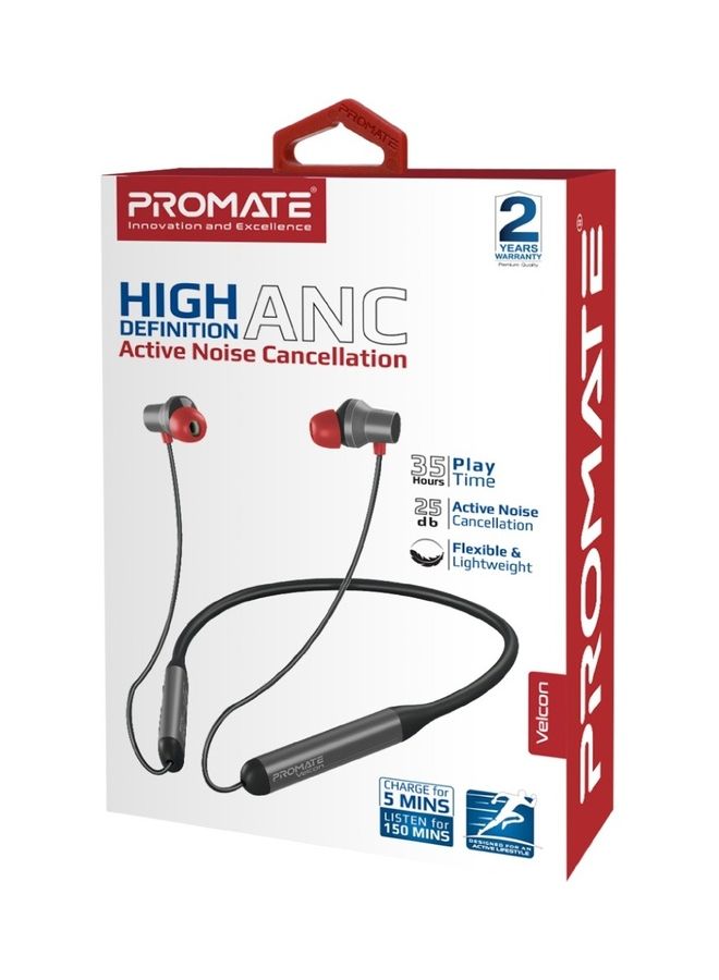 PROMATE - Bluetooth Neckband Earphones,High-Fidelity Active Noise Cancelling with Sweat and Rain Resistance,Anti-Slip Silicone,35H,Playtime for Apple,Samsung,Huawei,Velcon Black - Image 1