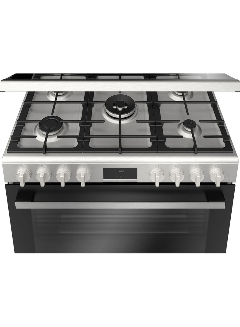 BOSCH Series 6, 90x60cm Gas Cooking Range, XXL Oven Capacity- 147L, Cast Iron Pan Support, 6 Heating Mode HGX5H0W50M Black - Image 2