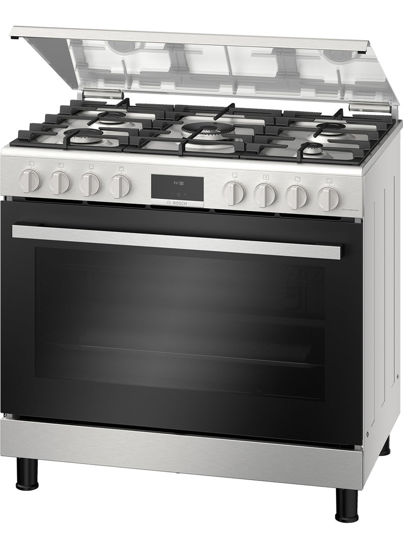 BOSCH Series 6, 90x60cm Gas Cooking Range, XXL Oven Capacity- 147L, Cast Iron Pan Support, 6 Heating Mode HGX5H0W50M Black - Image 1