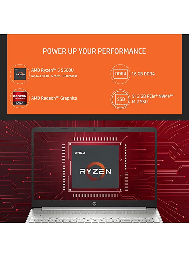 HP - 2023 Latest Model Thin & Portable 15 (Upgraded Version) Laptop With 15.6-Inch Display, AMD Ryzen 5 5500U Processor/16GB RAM/512 GB SSD/AMD Radeon Graphics/Windows 11 English/Arabic Silver - Image 1