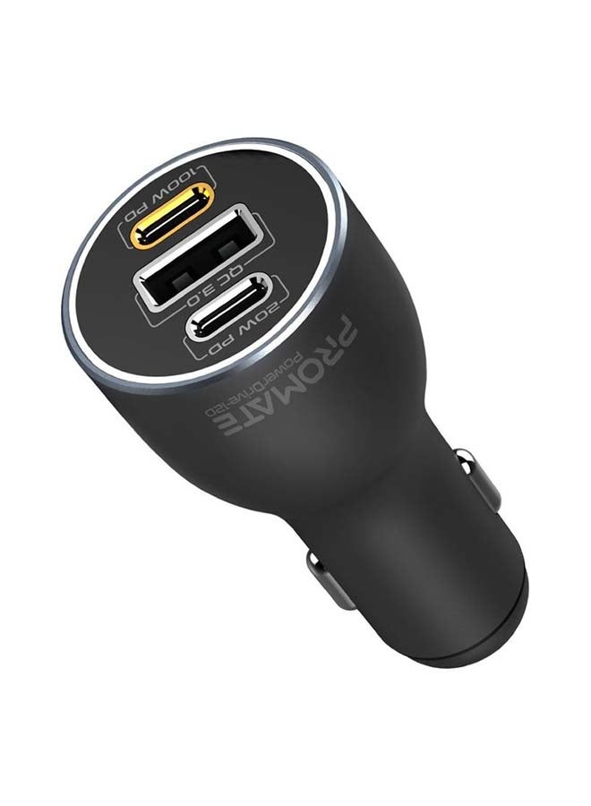 Dual Type-C Super Fast Car Charger Adapter 120W Black 