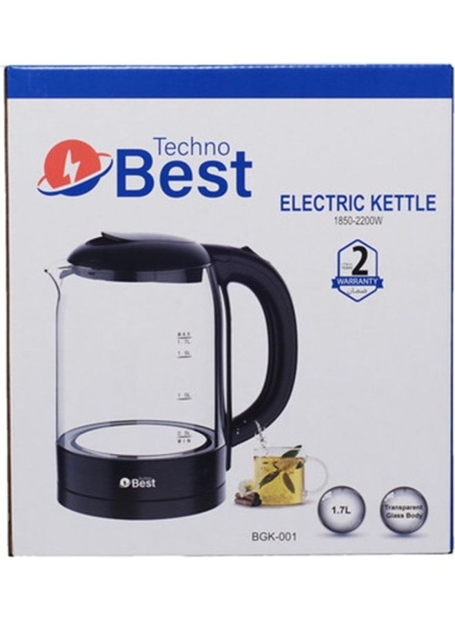 تكنو بيست - غلاية كهربائية زجاجية 1.8 لتر 2200 وات dlc-38120 أبيض/شفاف/أحمر 1.7 L 2200 W BGK-001 أسود - Image 1