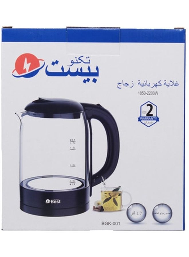 تكنو بيست - غلاية كهربائية زجاجية 1.8 لتر 2200 وات dlc-38120 أبيض/شفاف/أحمر 1.7 L 2200 W BGK-001 أسود - Image 1