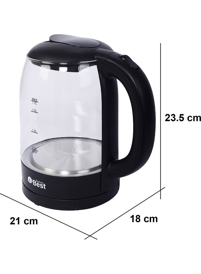 تكنو بيست - غلاية كهربائية زجاجية 1.8 لتر 2200 وات dlc-38120 أبيض/شفاف/أحمر 1.7 L 2200 W BGK-001 أسود - Image 1