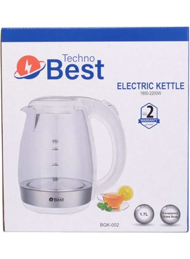 تكنو بيست - غلاية كهربائية زجاجية 1.8 لتر 2200 وات dlc-38120 أبيض/شفاف/أحمر 1.7 L 2200 W BGK-002 ابيض - Image 1