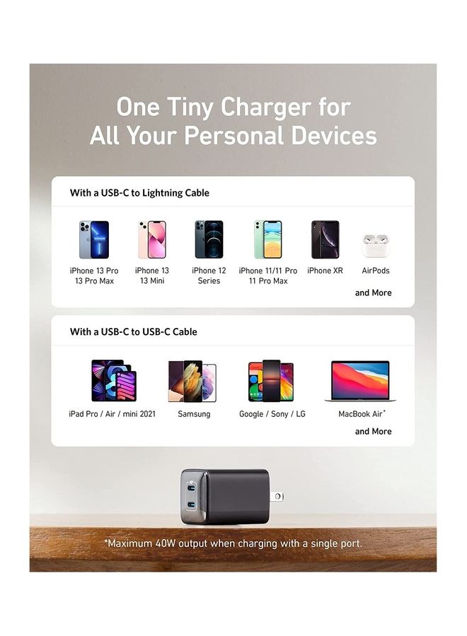 آنكر - Anker USB C 40W، شاحن 521 (Nano Pro)، شاحن سريع مدمج PIQ 3.0 متين (غير قابل للطي) لهاتف iPhone 13/13 Mini/13 Pro/13 Pro Max/12، Galaxy، Pixel 4/3، iPad/iPad Mini ( الكابل غير متضمن) - Image 1