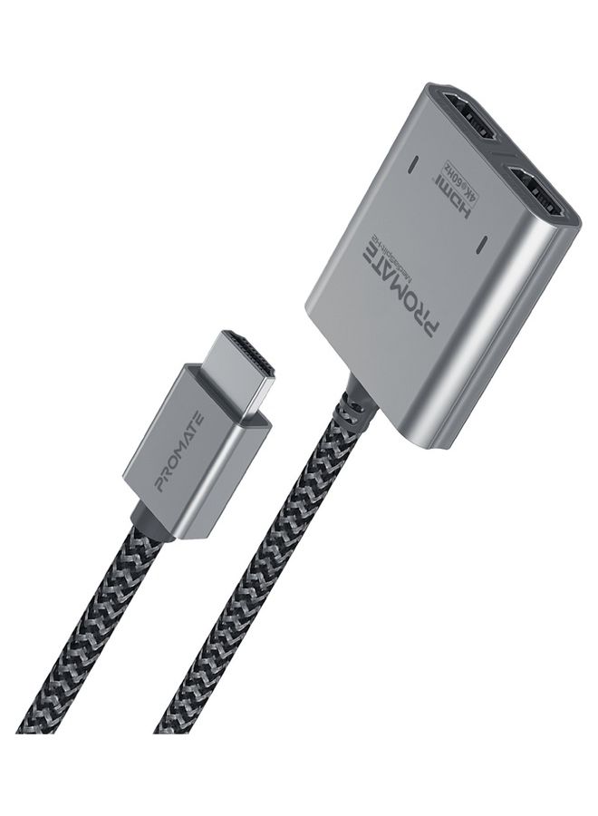 بروميت بروميت كابل مقسم HDMI، محول HDMI فائق الدقة 4 كيه 60 هرتز مع منافذ HDMI مزدوجة، تصميم مدمج وسلك مجدول من النايلون بطول 100 سم أسود  - Image 1